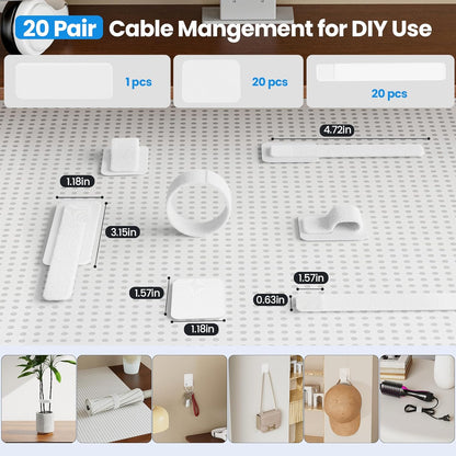 Cable Management Under Desk, 【Up to 15 Cord】【Enhanced Wire Holder】 Cord Organizer, Adjustable Hook and Loop Cable Ties, Home Office Essentials, Cable Hider Clips Under Table, 20 Pair