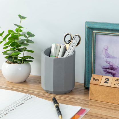 MyGift Pen Holder Pencil Holder For Desk Desktop Pen Cup Holder Gray Concrete 3.5 Inch Round Modern Office Desk Organizer