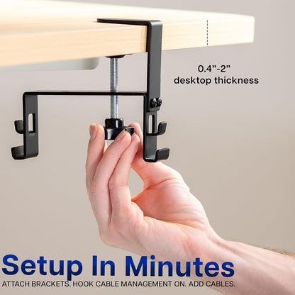 VIVO Clamp-on Under Desk 31 inch Fabric Cable Management Tray, Wire Concealer, Power Strip Storage, Workspace Organization, Easy Fold Down Access, Black, DESK-AC31F-C