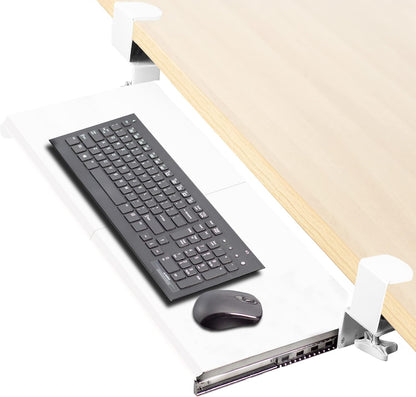VIVO Large Clamp-on Computer Keyboard and Mouse Under Desk Slider Tray, 27 x 11 inch Pull Out Platform Drawer, White, MOUNT-KB05W