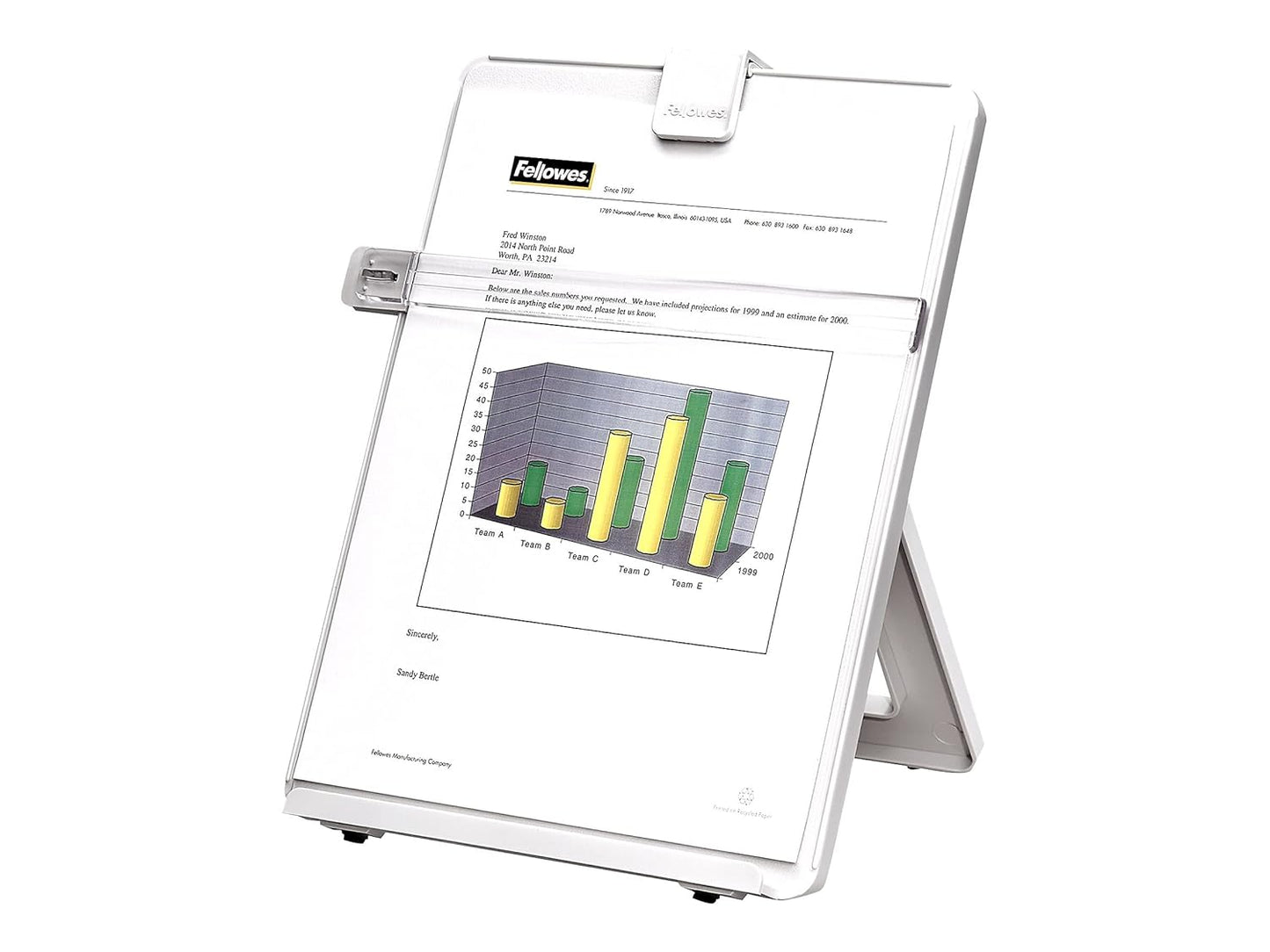 Fellowes 21103 Non-Magnetic Desktop Copyholder, Plastic, 125 Sheet Capacity, Platinum