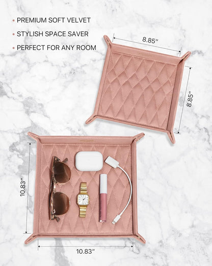 Benevolence LA Perfume & Jewelry Trays for Dresser, Set of 2 | Vanity Valet Organizer, Catch-All Tray for Makeup & Accessories | Decorative Desk & Dressing Table Organizer – Dusty Pink