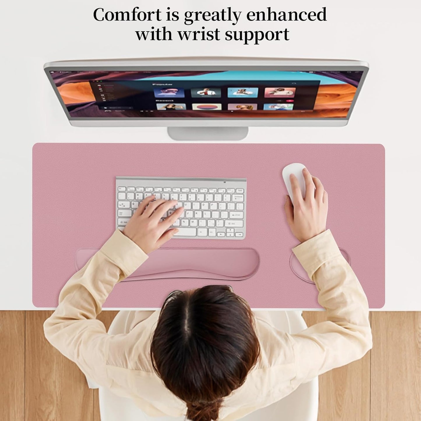 Mouse Pad and Keyboard Wrist Rest, 3-in-1 Large Keyboard and Mouse Pad Set, Ergonomic Wrist Rest for Computer Keyboards, Non-Slip Desk Mat Protector for Women (Purple Pink, 31.5" X 15.7")