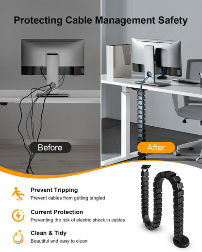 Under Desk Cable Management Kit Fit for Sit Stand Desk Cable Management, Screw Fixation Adjustable Length Cable Management Spinal, Flexible Chain Raceway Cable Management