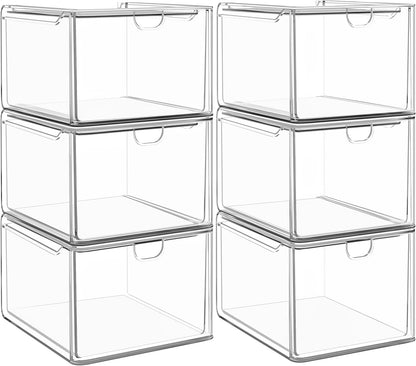 caktraie 6 Pack Small Stackable Stroage Drawers, Acrylic Bathroom Makeup Organizer, Plastic Storage Bins For Vanity, Undersink, Kitchen Cabinets, Pantry, Home Organization