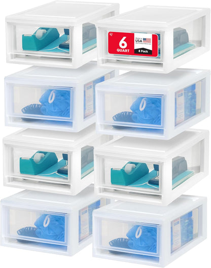 IRIS USA 47 Qt. Extra-Large Stackable Storage Drawer Plastic Drawer Organizer with Clear Doors, for Pantry Bedroom Closet Kitchen Under-Sink Home and Office De-Clutter Shoes and Crafts, White, 2-Pack