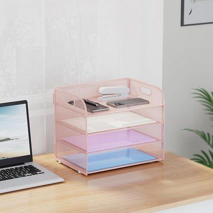 Marbrasse 4 Tier Paper Organizer Letter Tray - Mesh Desk File Organizer with Handle, Paper Sorter Organizer for Letter/A4 Office File Folder Holder (Black, 12.6" x 9.1" x 10.7")