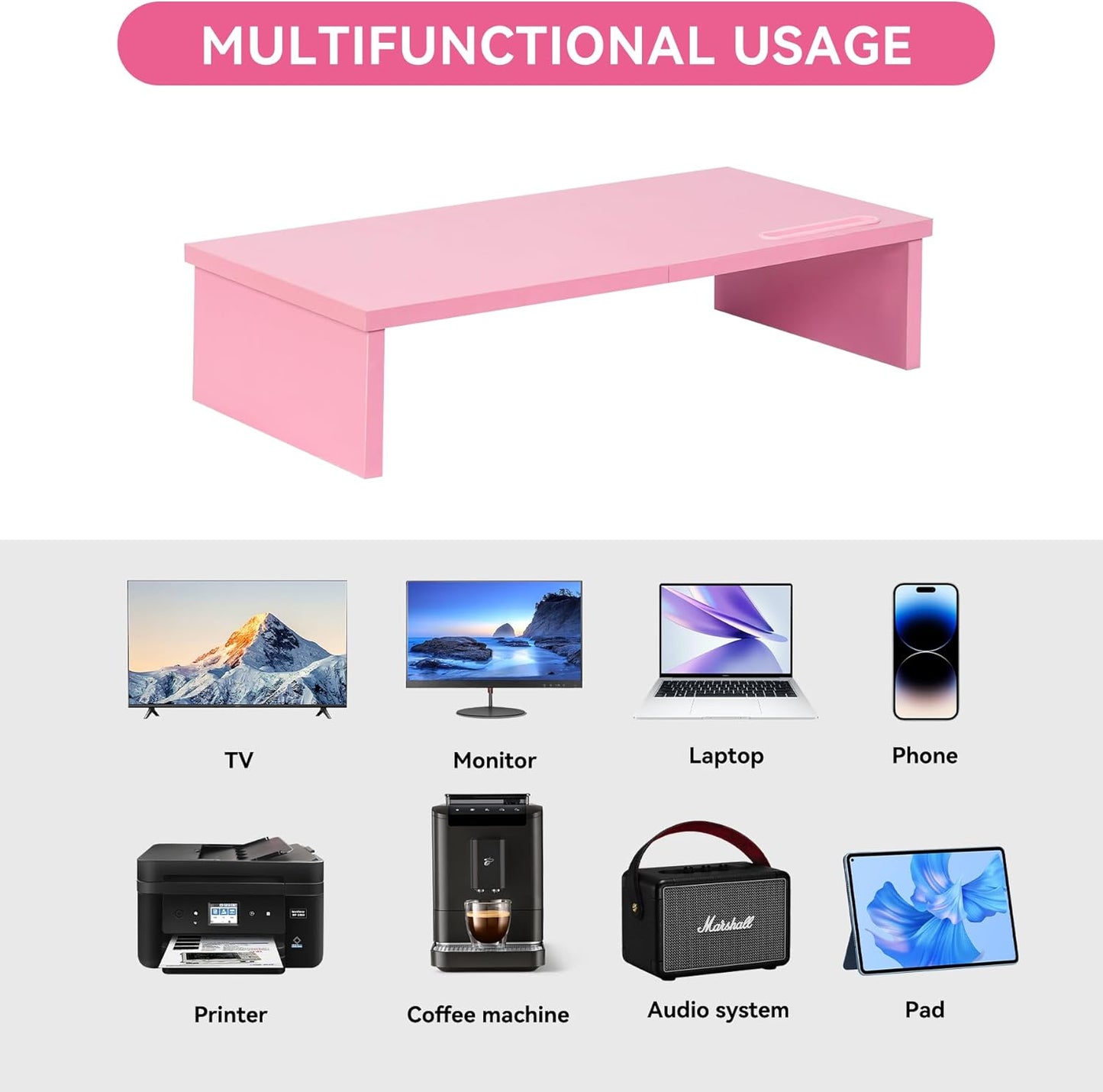 Qupui Computer Monitor Stand Riser with Drawer and Pen Holders, Desk Organizer Shelf and Accessories, Office Desk Accessories, Office Organization, Black