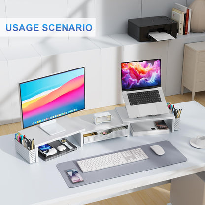 gianotter Dual Monitor Stand Riser, Desk Organizer With Drawer and 2 Pen Holders, Computer Monitor Stand, Shelf for Top of Desk, Black