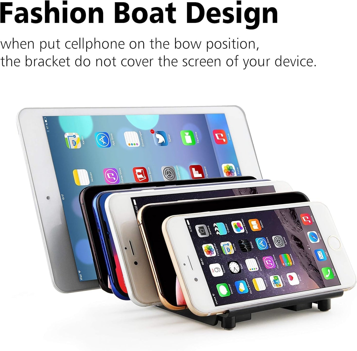 Adjustable Phone Stand Holder Dock Mobile Phone Tablet Organizer Multi Device Universal Desktop Stand Rack for iPhone Samsung Kindle Fire Tablet and Most Electronics Devices-No Charging Port (S-Black)