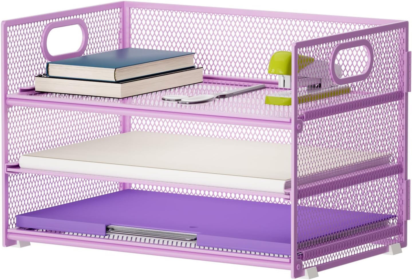 Marbrasse 3 Tier Paper Organizer Letter Tray, Mesh File Organizer with Handle, Paper Sorter Desk Organizer for Home Office Supplies