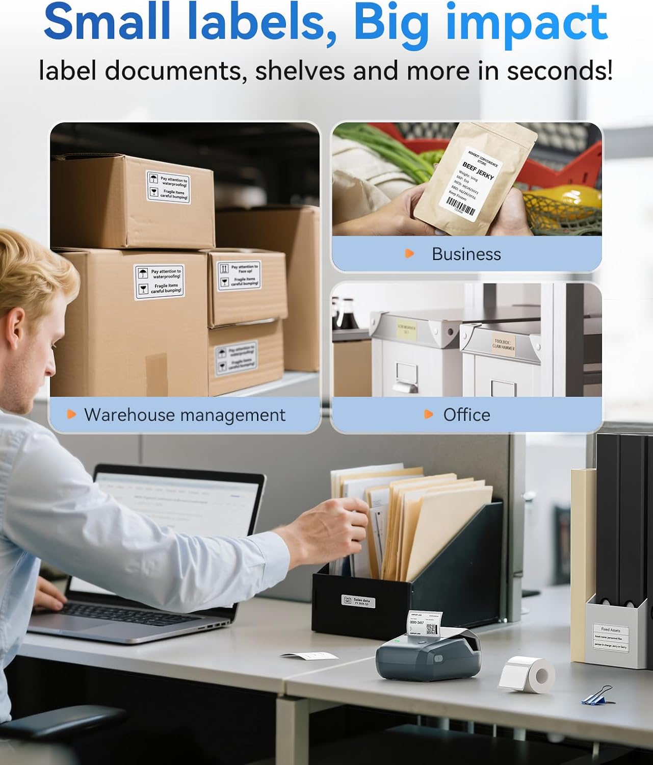NIIMBOT B1 Label Maker Machine, Thermal Label Printer Easy to Use for Office, Home, Business, Came with 1 Roll White Label(Blue)
