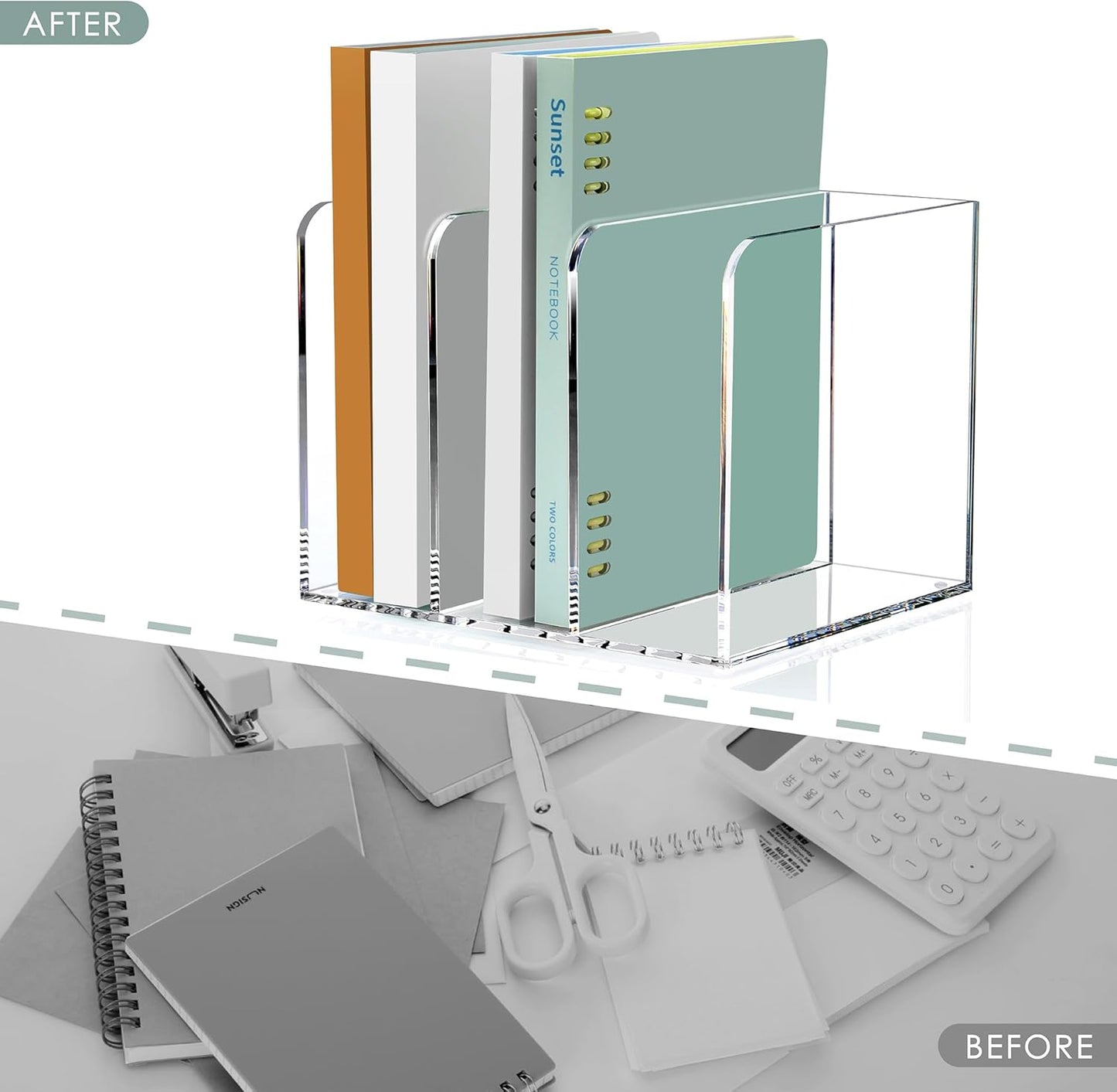 SANRUI Acrylic Magazine Holder Desk Organizer Workspace Sorters，Clear Bookend File Sorter Holder，Folder Rack, Office Accessories Organization Storage with 3 Vertical Compartments
