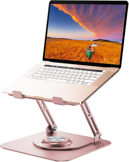 JOYEKY Laptop Stand for Desk, Adjustable Computer Stand with 360° Rotating Base, Ergonomic Laptop Riser for Collaborative Work, Foldable & Portable Laptop Stand, fits for All 10-16" Laptops (Grey)
