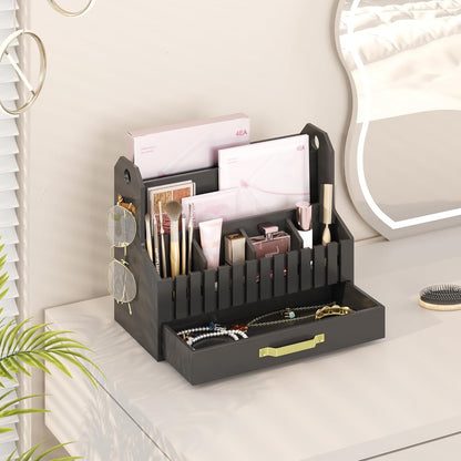 Bamboo Mail Organizer Countertop with Drawers, Wood Desk File Organizer Desktop Paper Organization Storage Bill & Letter Sorter Holder for School Home Office Supplies, No Assembly Required (Nature)