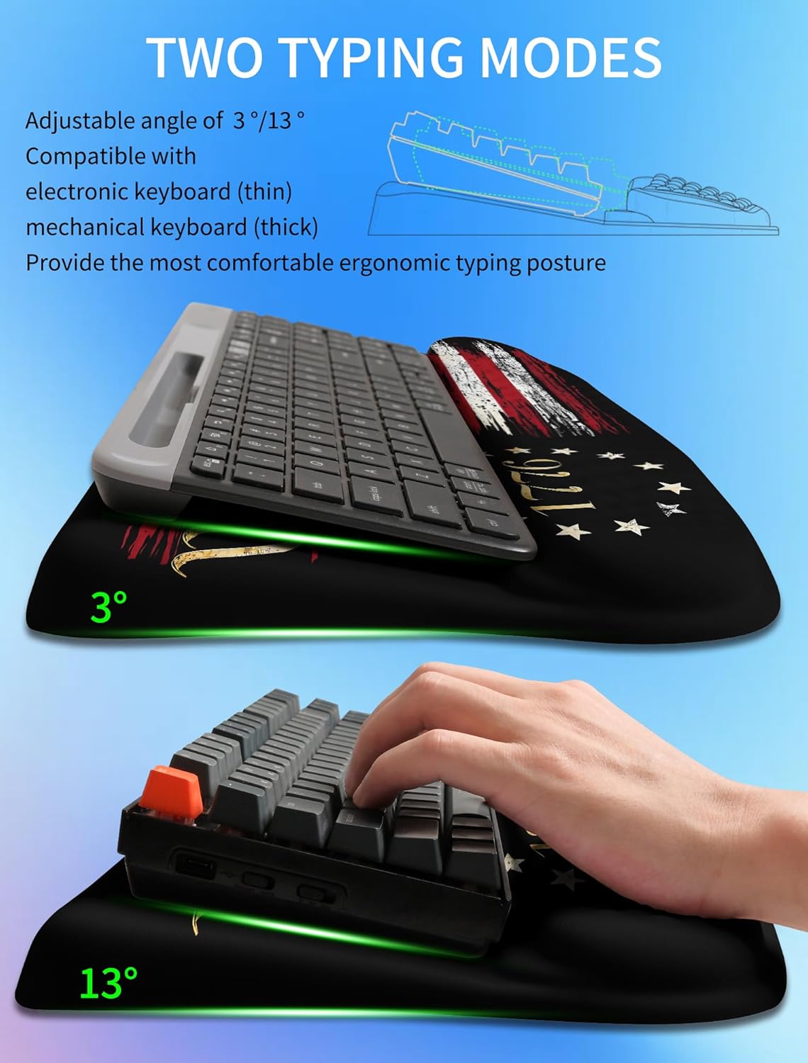 Ergonomic Wave Wrist Rest with Keyboard Stand, Cushioned Palm Rest, Comfortable Integrated Memory Foam for Natural Typing and Relieve Wrist Pain, Dark Night Black