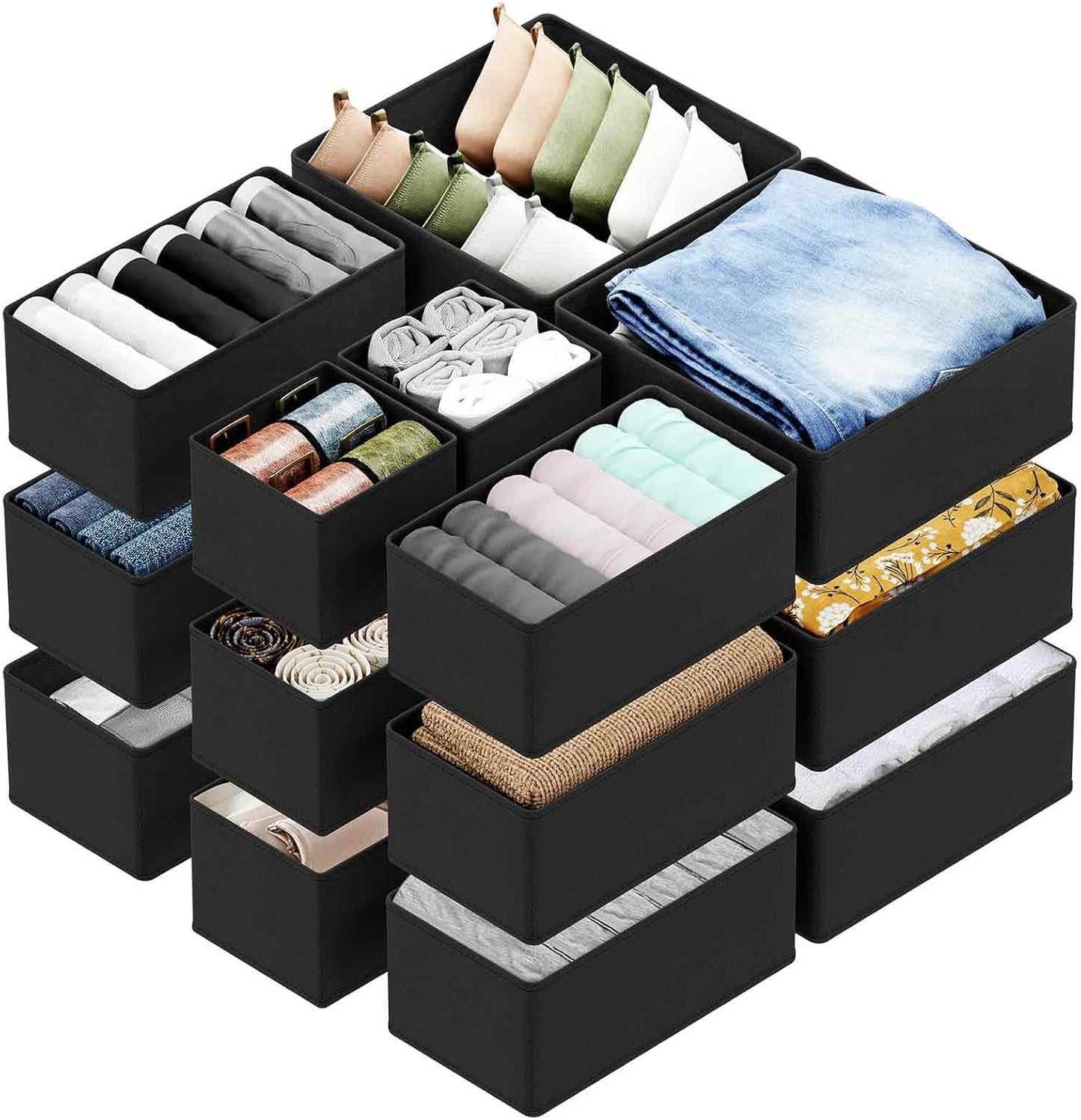 SpaceAid Drawer Organizer for Clothes, 18 Pack Dresser Drawer Organizer Bins, Closet Organizers and Storage Dividers for Clothing, Underwears, Socks (Beige)