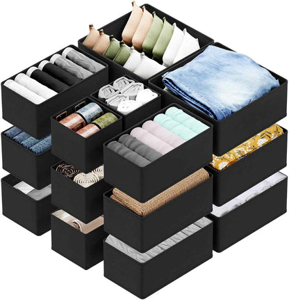 SpaceAid Drawer Organizer for Clothes, 18 Pack Dresser Drawer Organizer Bins, Closet Organizers and Storage Dividers for Clothing, Underwears, Socks (Beige)