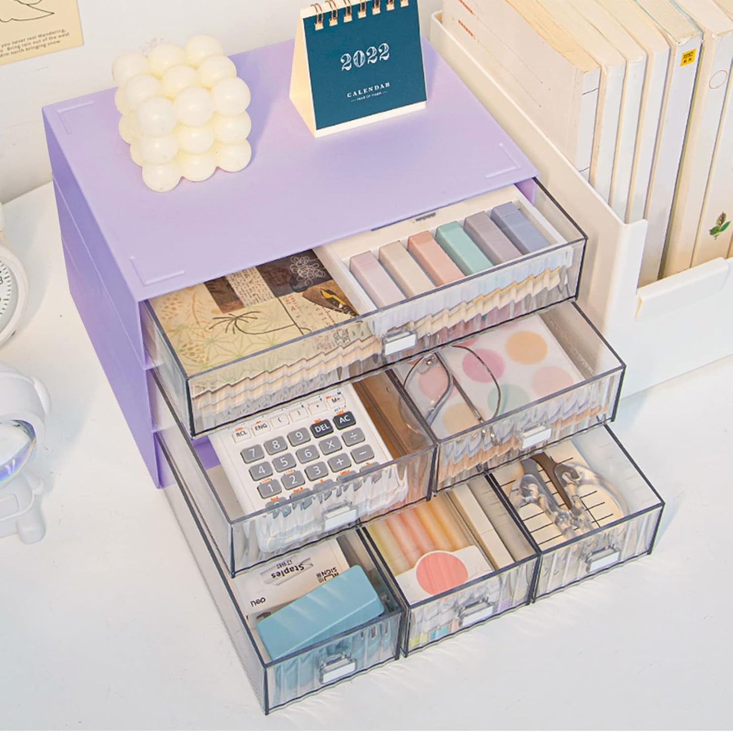 3 Tier Stackable Desk Organizer with 6 Drawers, YOCOMEY Plastic Desktop Storage Box Drawers, Detachable Makeup Storage Office Stationery Supplies Organizer for Office School(Clear)