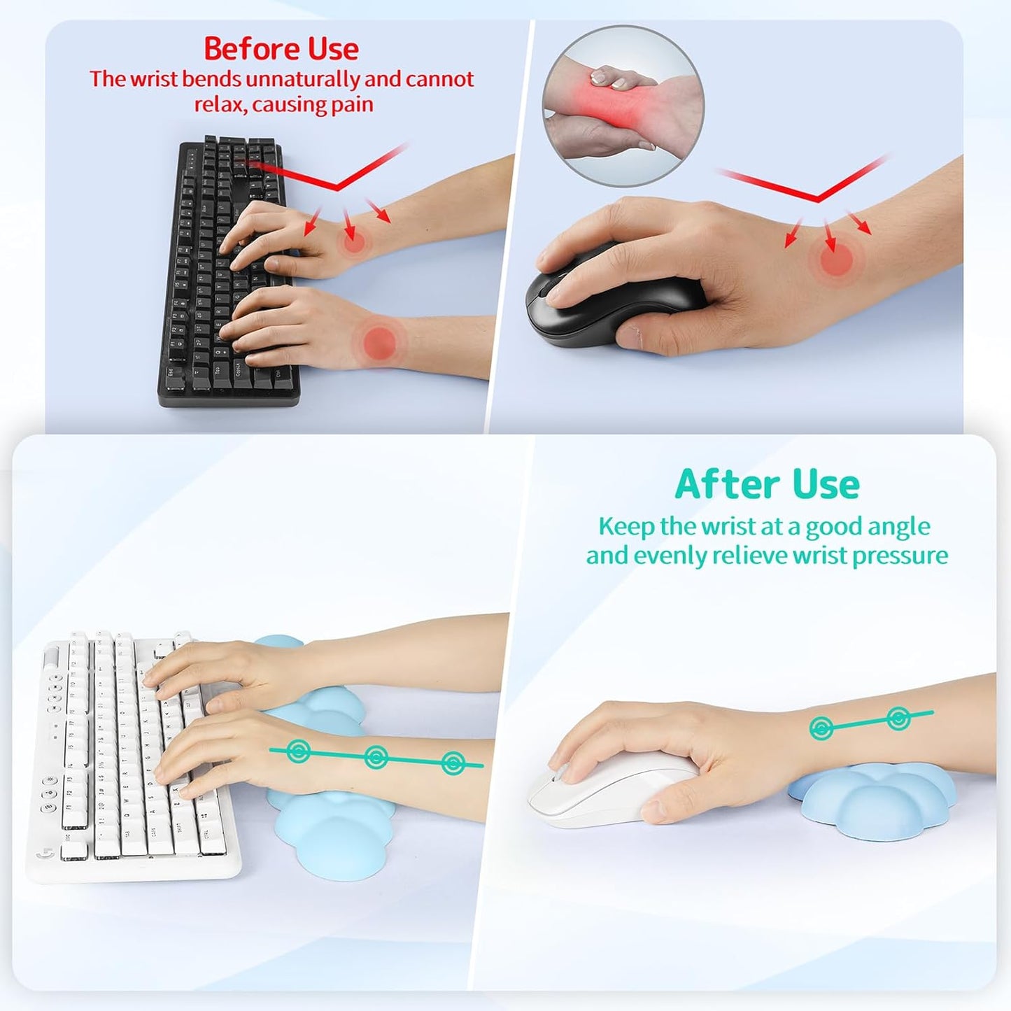 Sushret Cloud Wrist Rest Keyboard, Cloud Keyboard Wrist Pad Set with PU Leather Memory Foam, Cute Arm Rest for Palm Support, PC/Gaming Desk Accessories/Office Setup/Computer Hand Cushion - White