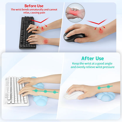 Sushret Cloud Wrist Rest Keyboard, Cloud Keyboard Wrist Pad Set with PU Leather Memory Foam, Cute Arm Rest for Palm Support, PC/Gaming Desk Accessories/Office Setup/Computer Hand Cushion - White