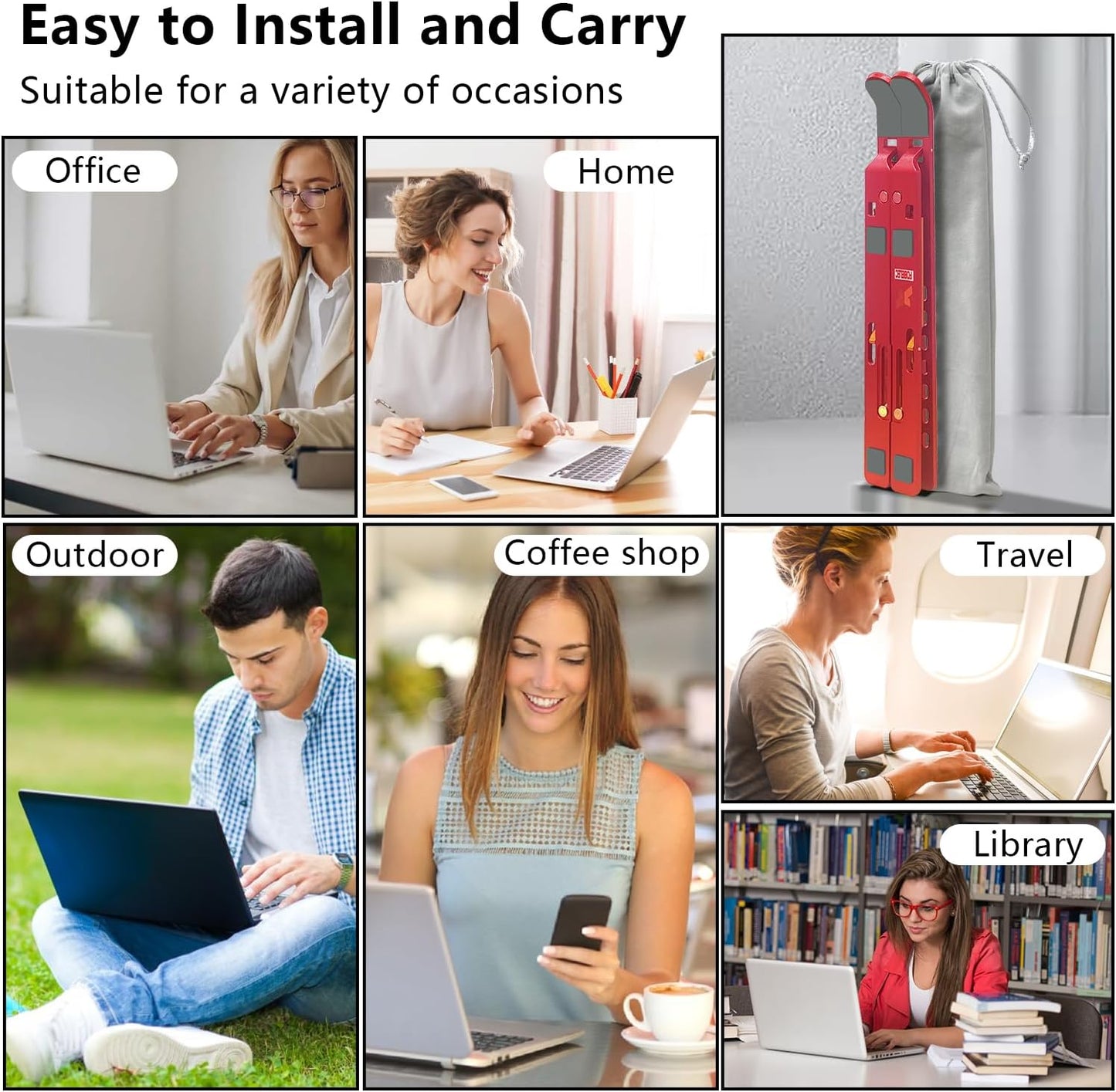 Laptop Stand, Computer Tablet Stand, Adjustable Aluminum Foldable Portable Laptop Holder Riser, Compatible with MacBook Air Pro, Lenovo, HP, Dell, More 10-15.6” Laptops and Tablets (Red)