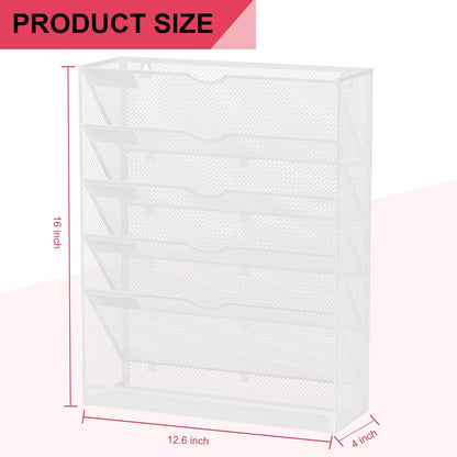 Wall File Organizer Holder Mesh Hanging Paper Document Holder,Vertical 6 Pocket Tier for Office Home, Black