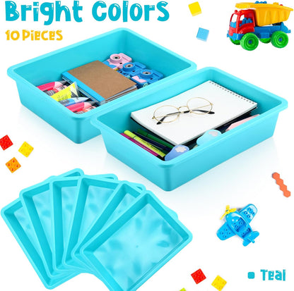 Hoteam 10 Pcs Flat Storage Organizer Tray Bin Paper Tray for Classroom Plastic Stackable File Organizer for School Office Teacher Book Organization(Clear,13.78 x 9.84 x 3.15 Inch)