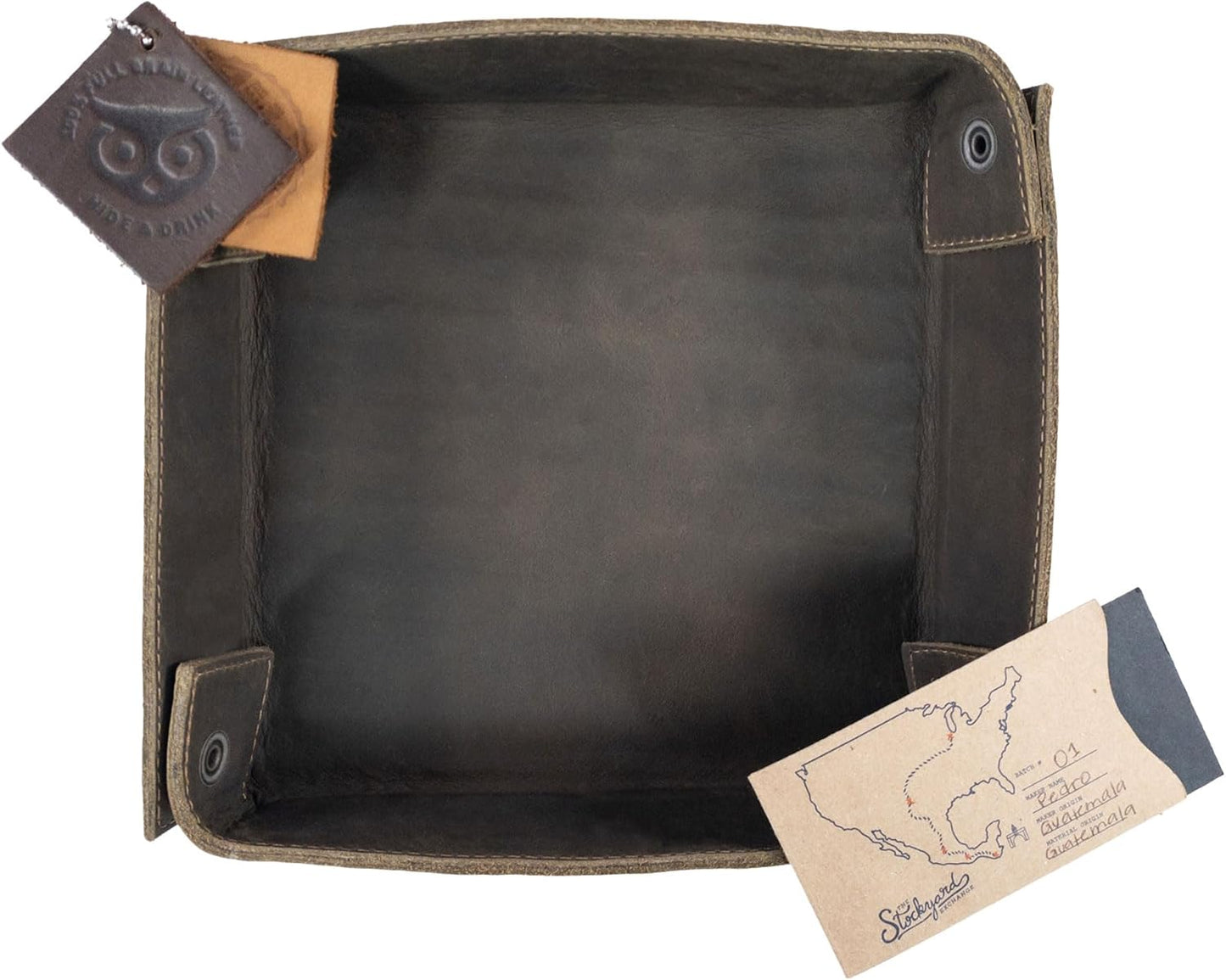 Hide & Drink, Leather Catchall Tray, Easy Access Organizer for Keys, Coins, Change, Jewelry, Watches, Smartphones, Durable, Vintage Style, Handmade :: Bourbon Brown