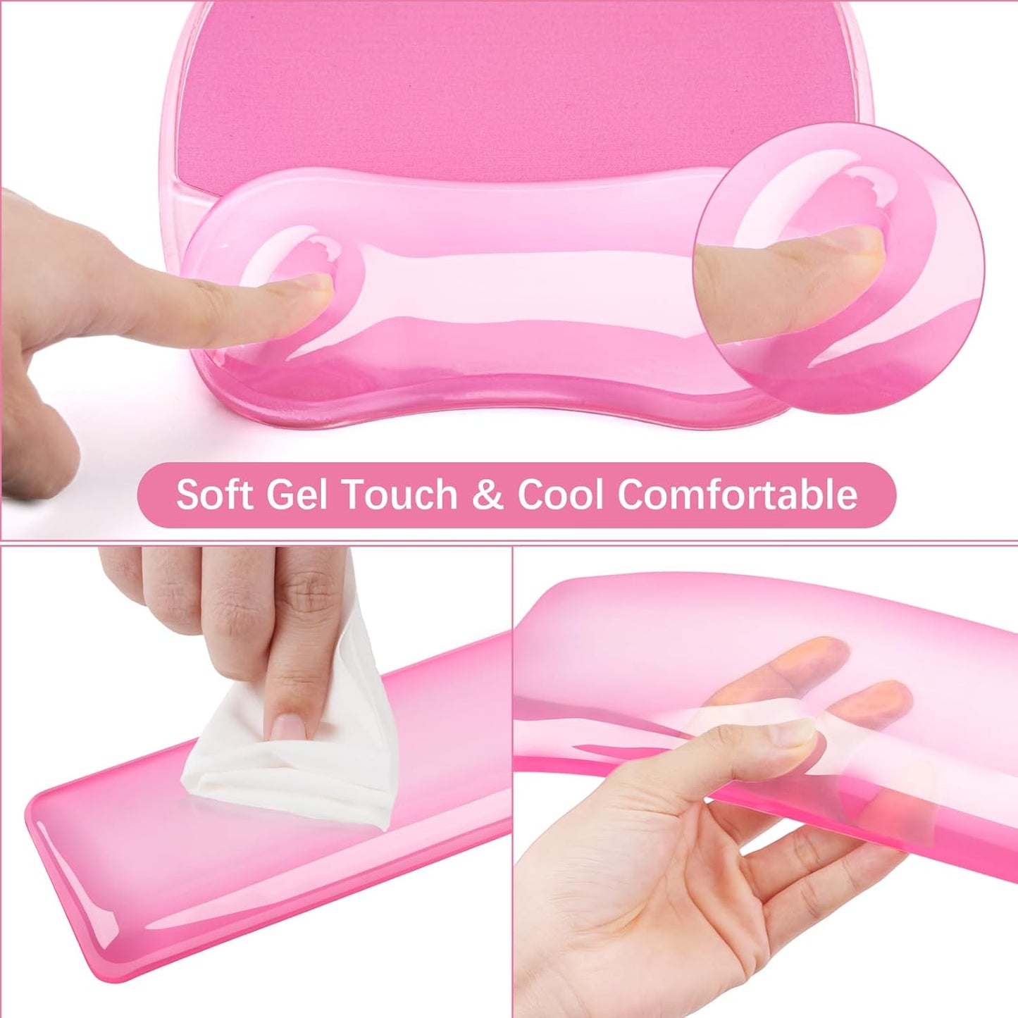 MOSISO Gel Wrist Rest Support for Mouse Pad&Keyboard Set, Irregular Oval Ergonomic Mousepad Keyboard Pad Non-Slip Base Home/Office Pain Relief&Cooling Gel Easy Typing Pad for Computer Laptop, Pink