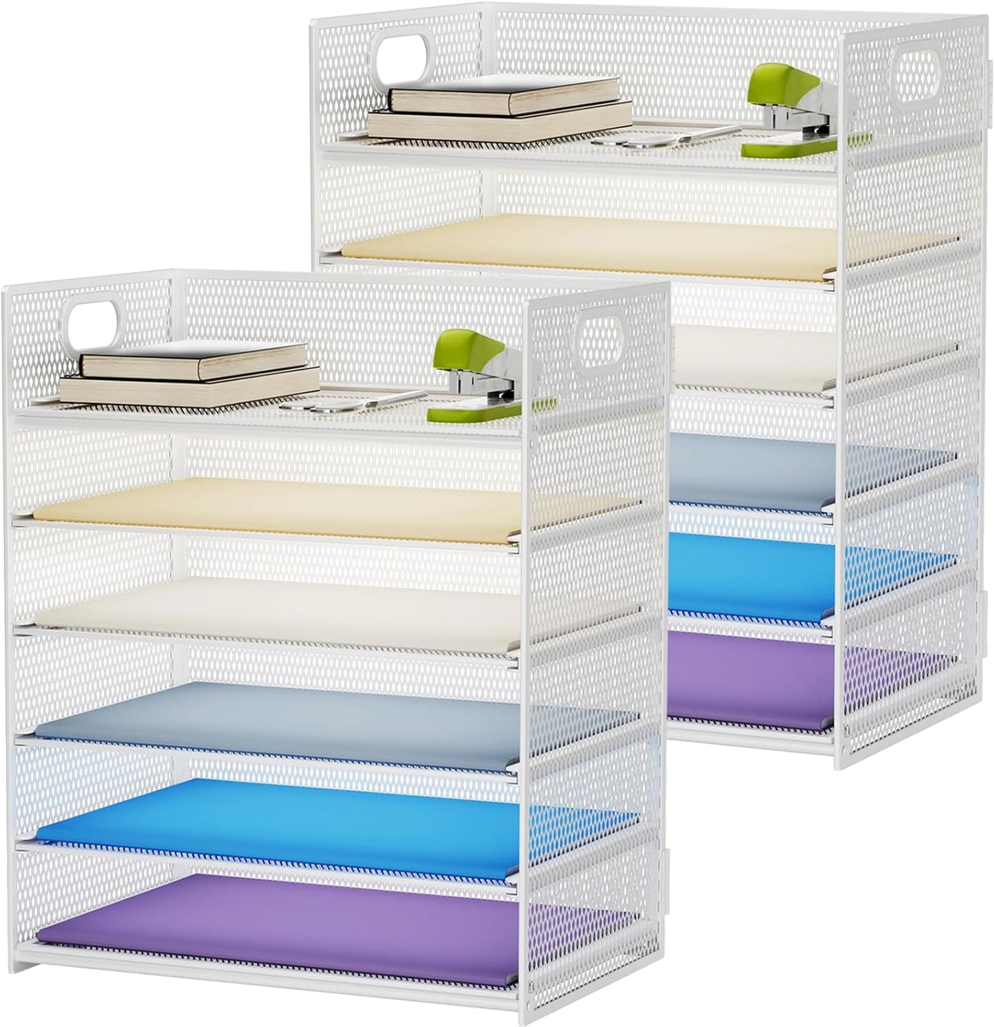 Marbrasse 6 Tier Paper Organizer Letter Tray - Mesh Desk File Organizer with Handle, Paper Sorter Organizer for Letter/A4 Office File Folder Holder - Black
