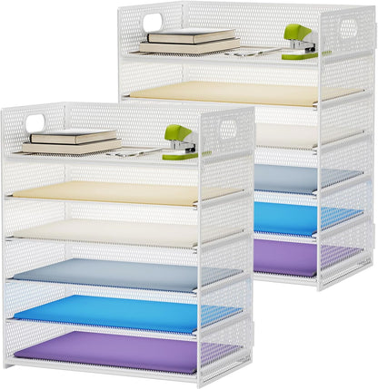 Marbrasse 6 Tier Paper Organizer Letter Tray - Mesh Desk File Organizer with Handle, Paper Sorter Organizer for Letter/A4 Office File Folder Holder - Black
