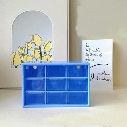 Feadily 4PCS Small Drawer Organizer for Desk, Desktop Drawer Organizer with 9 Clear Drawers, Plastic Desktop Storage Drawers 7.1 Inch x 3 .9 Inch x 4.7 Inch, White