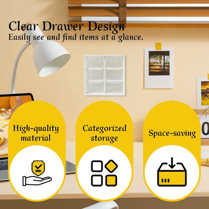 Small Drawer Organizer for Desk, 4.7" x 4.7" x 3.8" Small Desktop Organizer with 6 Drawers, Plastic Storage Box for Office, Classroom, Craft and Home Organization