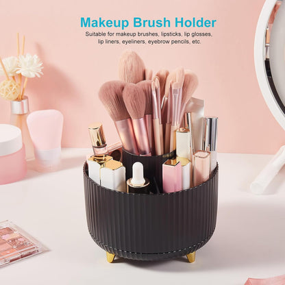 Desk Pencil Pen Holder, 5 Slots 360 Degree Rotating Pencil Pen Organizers for Desk Desktop Storage Stationery Supplies Organizer Cute Pen Cup for Office School Home Art Supply Cream Yellow