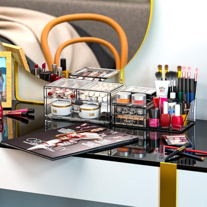 SUOXING Clear Acrylic Makeup Organizer for Vanity,Bathroom,Dresser,6 Drawer Cute Make up Organizers for Counter,Plastic Countertop Makeup Storage for Beauty,Jewelry,Brush,Cosmetic,Skin Care Organizer