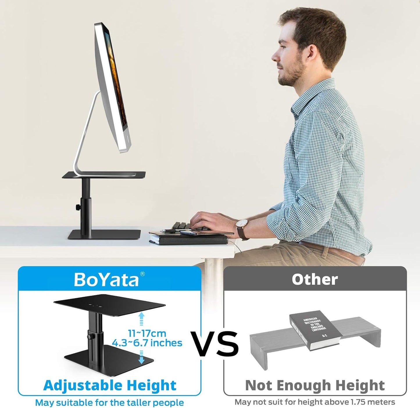 BoYata Monitor Stand, Adjustable Monitor Riser Metal Computer Stand Compatible with TV, PC, Laptop, Computer, iMac, and All Screen Display-Black