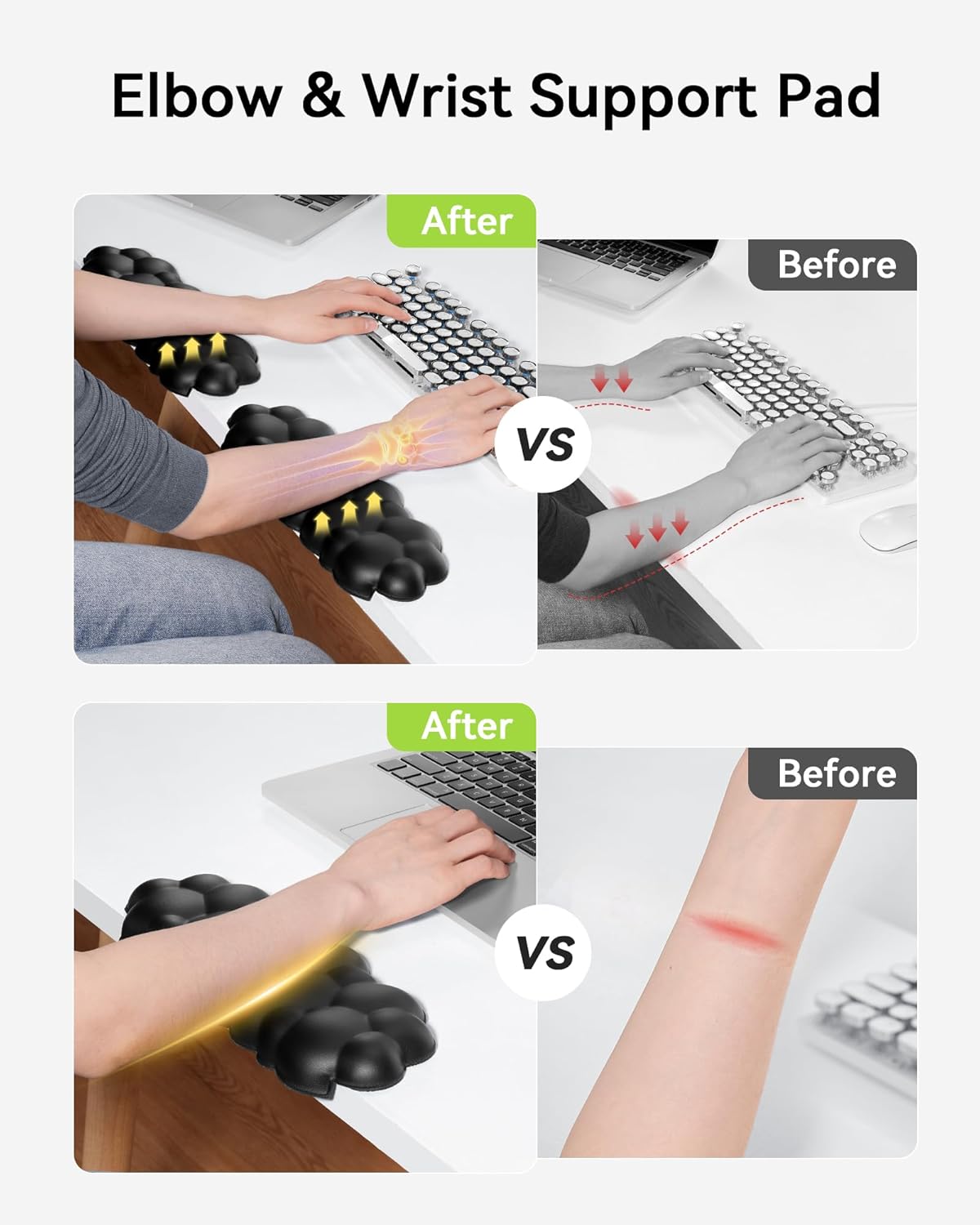 Laborio Elbow Pad for Desk, L-Shaped Desk Edge Arm Rest Cloud Wrist Rest, Non-Slip Memory Foam Wrist Pads, 2-Pack White Wrist Support for Keyboard, Mouse, Laptop