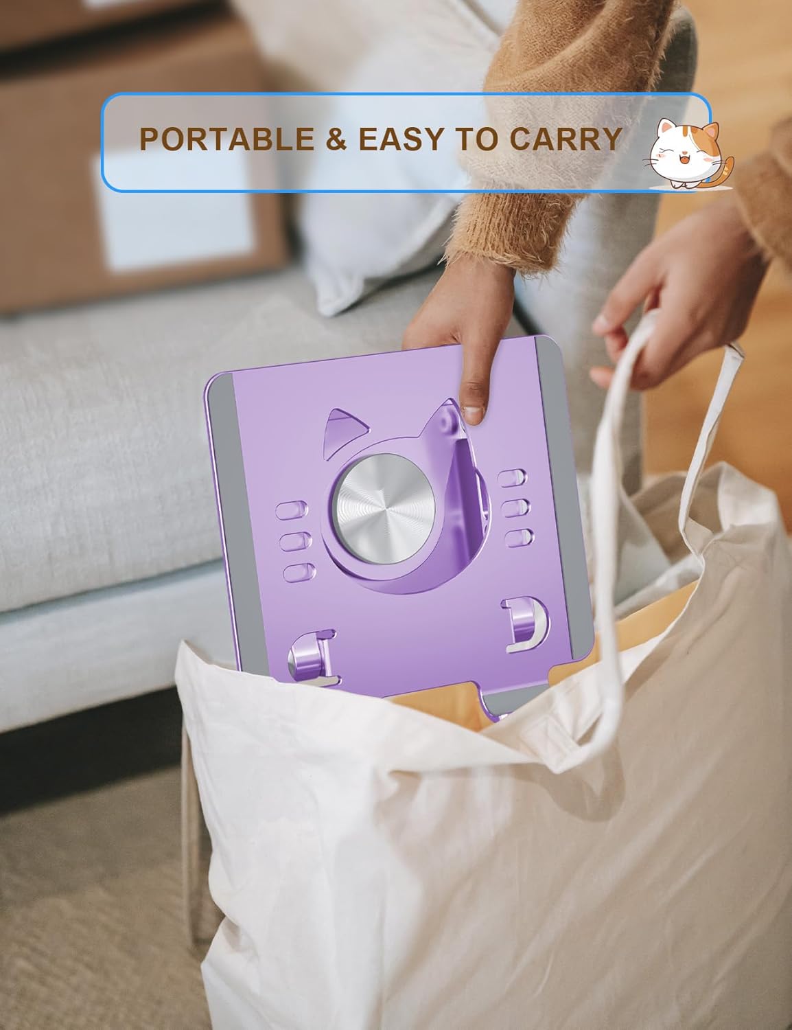 Aoviho Tablet Stand 360° Rotating Aluminum Holder - Adjustable, Portable & Foldable Monitors Stand for iPads, Compatible with 4-13.3" Tablets, Purple