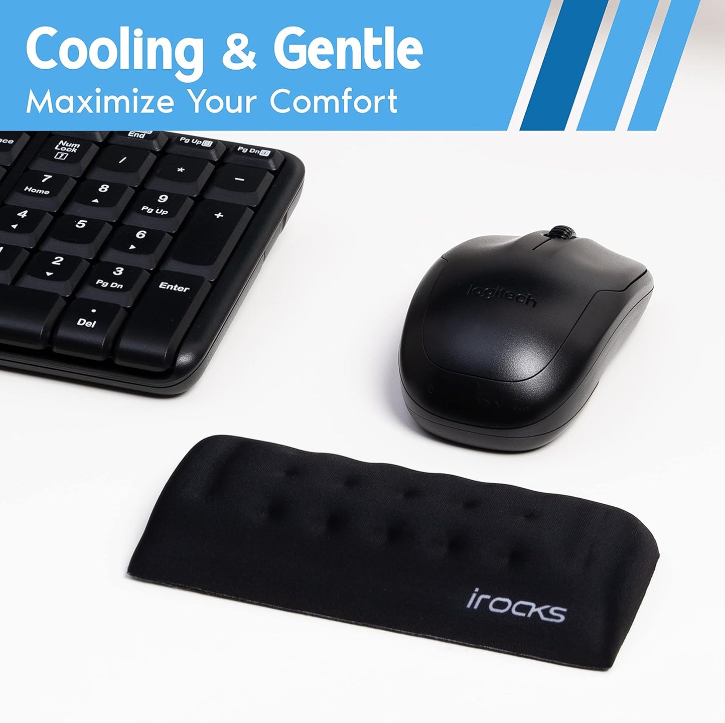 i-Rocks Memory Foam Keyboard Wrist Rest - Pain-Reducing Wrist Rest for Computer Keyboard - Non-Slip Rubber Base Wrist Rest - Cooling Keyboard Pad for Long Hours of Work, Studying, Gaming