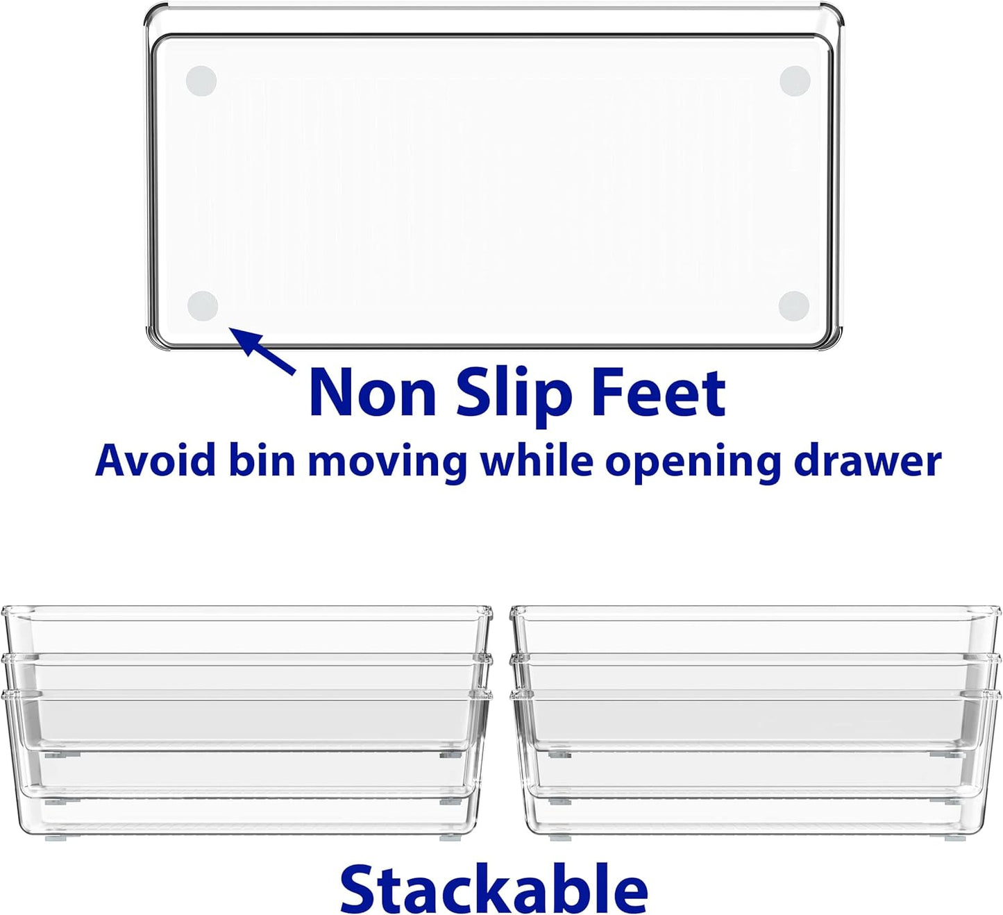 Simple Houseware Clear Drawer Organizer for Office Bin Desk Storage, Assorted Size, 6 Packs