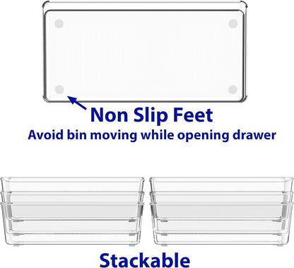 Simple Houseware Clear Drawer Organizer for Office Bin Desk Storage, Assorted Size, 6 Packs
