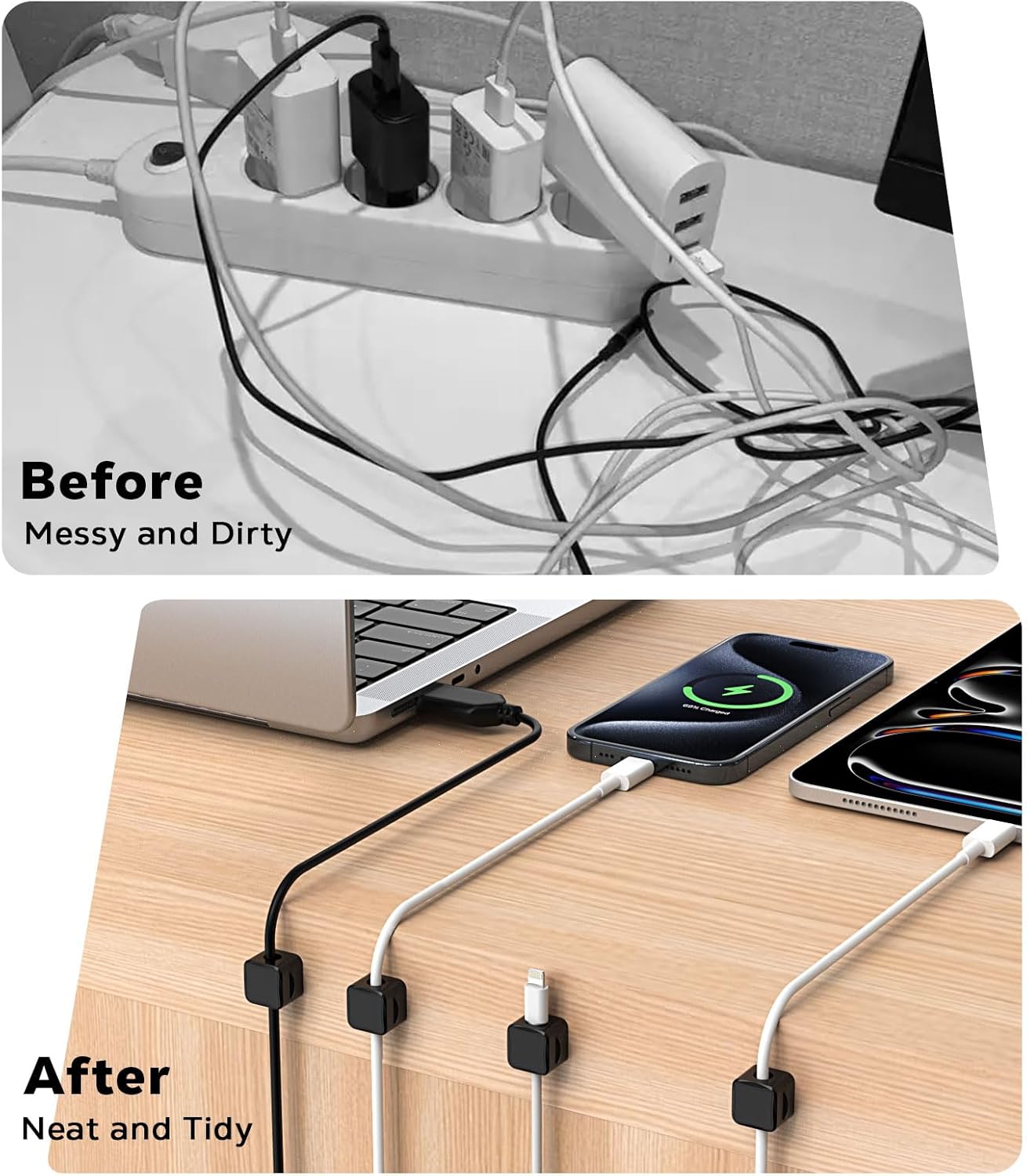 MoKo 6 Pack Magnetic Cable Clips, Under Desk Cable Management, Adhesive Magnetic Cord Holder, Magnetic Cord Organizer Wire Holder Keeper Organizer for Nightstand Desk Office Car Wall Glass, White