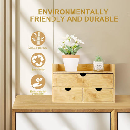 Charmewooden Bamboo Desk Organizer With Drawers Countertop Drawers Counter Storage Box Corner Desk Organizer for Home Office No Assembly Required (2 Drawers)