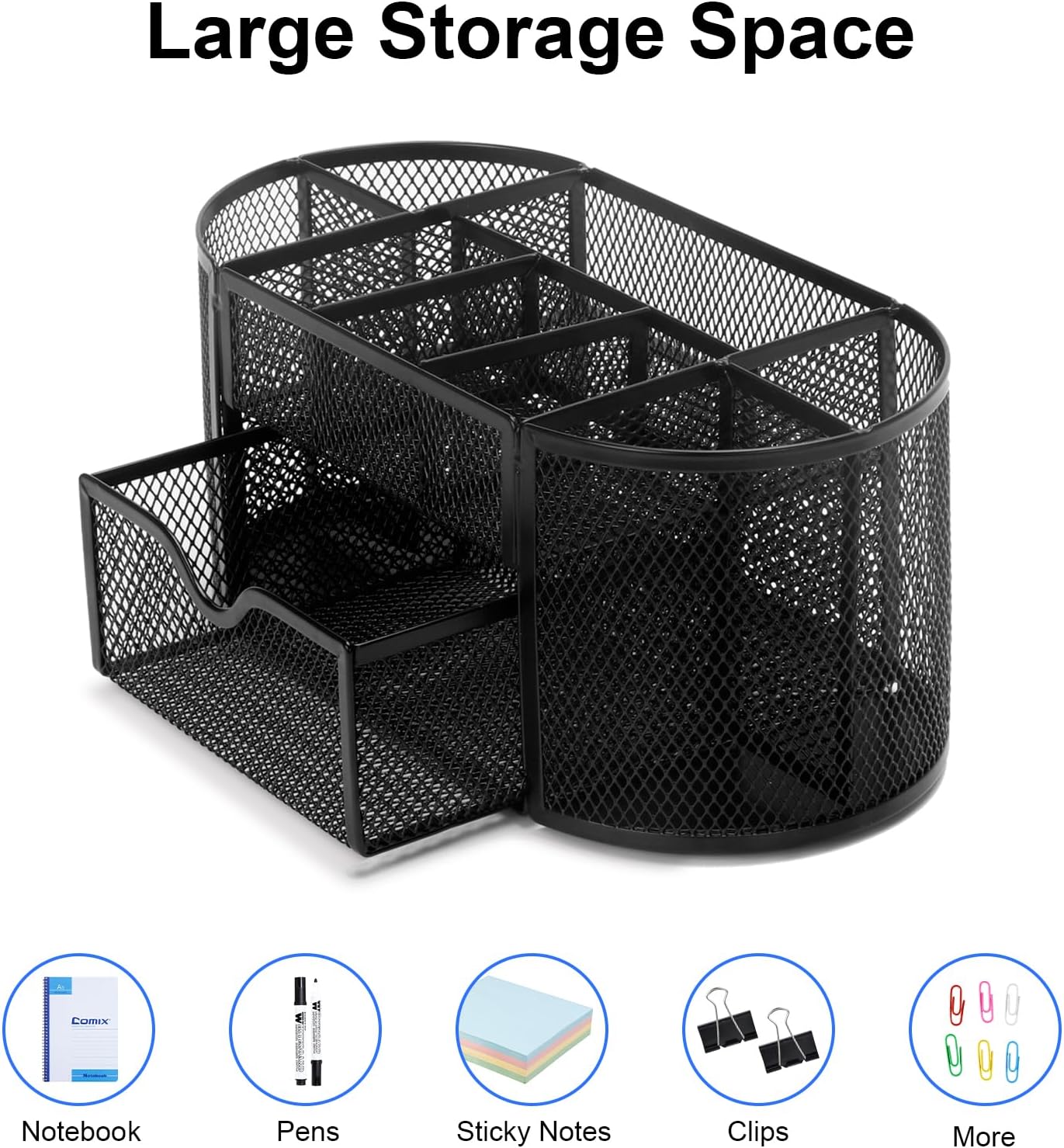 Comix Mesh Pen Pencil Holder Desk Organizer, 3 Compartment Wire Desktop Pen Pencil Cup Caddy Office Supplies Desk Accessories for Home Office School, Black