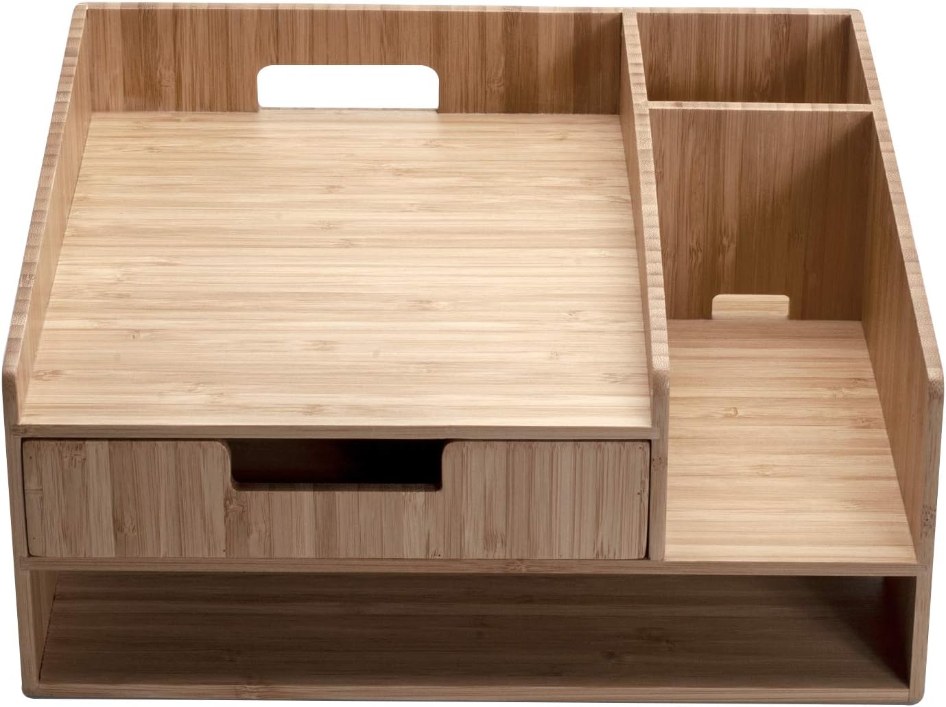 MobileVision 2 Pack Stackable Bamboo Paper Tray Office Organizer for Files, Documents, Letter Sorter, Envelopes and Magazine Holder