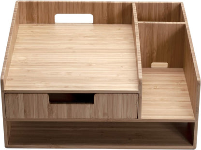 MobileVision 2 Pack Stackable Bamboo Paper Tray Office Organizer for Files, Documents, Letter Sorter, Envelopes and Magazine Holder
