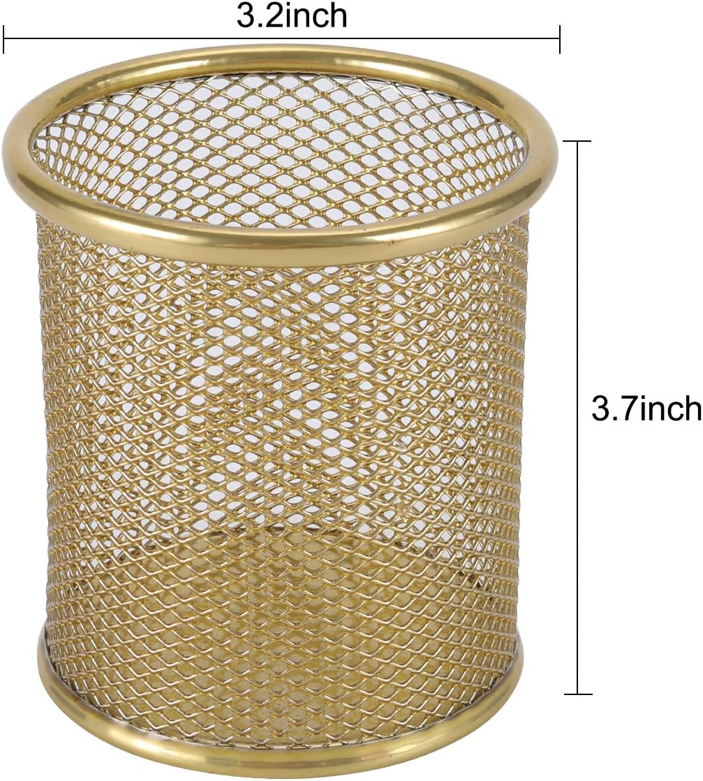 PAG Pencil Holder for Desk, 2 Pack Desktop Pen Cup, Office Supplies Desk Organizers and Accessories Organization, Makeup Brush Holder, Gold
