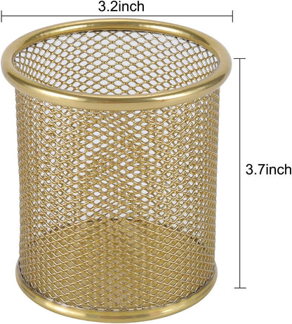 PAG Pencil Holder for Desk, 2 Pack Desktop Pen Cup, Office Supplies Desk Organizers and Accessories Organization, Makeup Brush Holder, Gold
