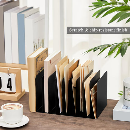 Suzile Metal Desktop File Organizer, 15 Compartments, Vertical File Sorter, Black, 5.79 W x 15.75 L x 5.41 H, Office, Reception Areas, Workspace